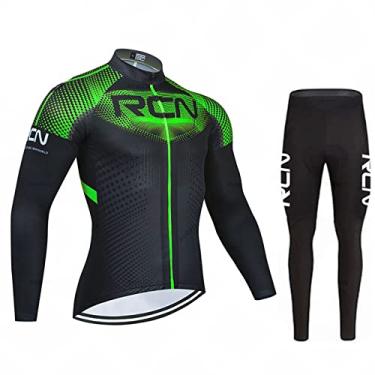 Imagem de Camisa de ciclismo de inverno de equipe térmica de lã para corrida de bicicleta Mountian roupas masculinas leves manga longa Bib calças, verde, 2GG (180 cm/87 kg)