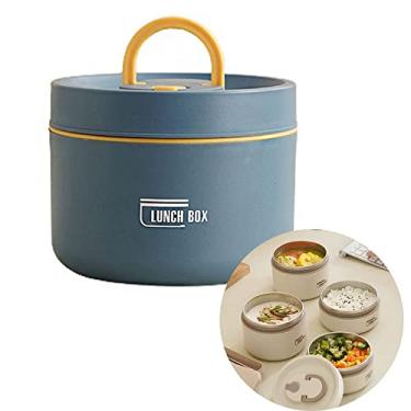 Imagem de Conjunto de recipientes de almoço com isolamento portátil, 2022 novo recipiente empilhável de alimentos de aço inoxidável com bolsa térmica, lancheira adulta bento para trabalho escolar piquenique viagem (azul, 550ml)