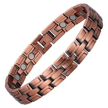 Imagem de MagEnergy Pulseira de cobre para homens, pulseira magnética de cobre 99,9% puro com ímãs de fileira dupla ajustáveis joias presentes, 8.6*0.39 inches, Cobre