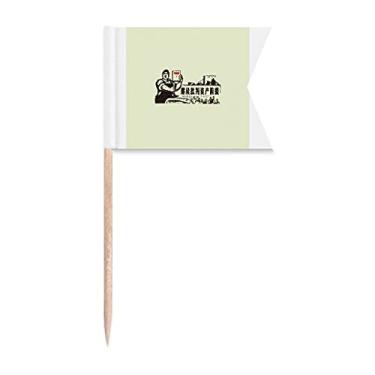 Imagem de Sinalizadores de palito de propaganda de educação vermelha chinesa para marcação de etiquetas para bolo de festa, comida e queijos