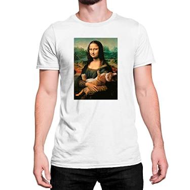 Imagem de Camiseta T-Shirt Monalisa Leonardo Da Vinci Gato Cat Cor:Branco;Tamanho:M