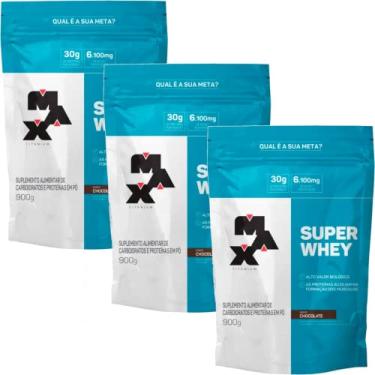 Imagem de Kit 3x Super Whey Protein Chcolate 900g Max Titanium