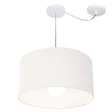 Imagem de Lustre Pendente com Desvio de Centro Cúpula Tecido 45x30 cm, Vivare Iluminação, Pendente4229 BR, Branco, Médio