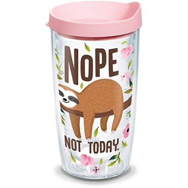 Imagem de Tervis Sloth Nope Not Today Made in USA Copo de viagem com isolamento térmico de parede dupla mantém as bebidas frias e quentes, 473 ml, clássico