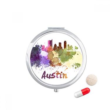 Imagem de Caixa de comprimidos em aquarela Austin America City com compartimento para armazenamento de remédios