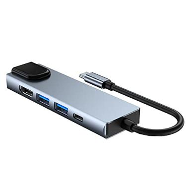 Imagem de Adaptador USB C Hub tipo C 5 em 1, tipo C 3.1 para 4K HDMI compatível com leitor de cartão USB SD/TF RJ45, carregamento rápido PD, porta de dados USB-C e estação de ancoragem SD/TF para MacBookPro/Air Pro PC HUB 2pcs