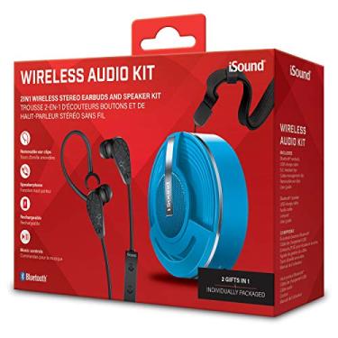 Imagem de Kit Áudio Caixa De Som Com Fone De Ouvido Wireless Azul Isound