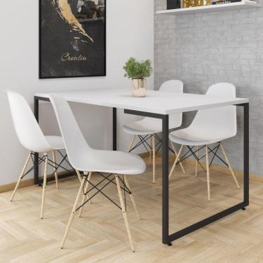 Imagem de Conjunto Mesa com 4 Cadeiras de Jantar Eames Pp Espresso Móveis Branco/Preto/Branco
