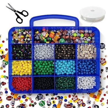 Imagem de Kit Maleta de Miçangas Infantil Completa Para Meninos Heróis Esportes Bolinhas Coloridas Letras Pingentes Entremeios Emborrachadas Aprox. 2200 peças