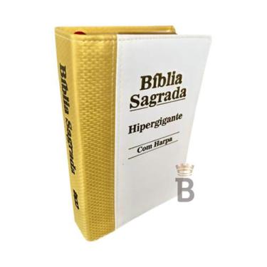 Imagem de Biblia Sagrada Hipergigante Bicolor Dourado E Branco C/ Harpa Rc - Rei