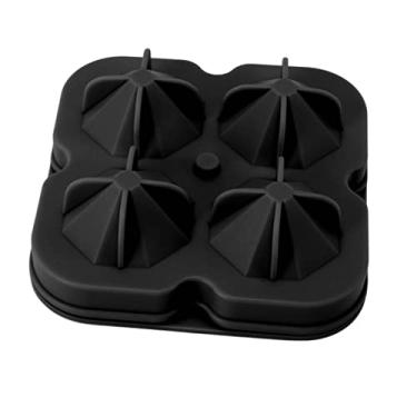 Imagem de Molde de cubo de gelo em forma de diamante de 4 furos, antiaderente, 4 raios de silicone gigantes de diamante, para módulos de bolo, doces de chocolate, acessório para fazer gelo com tampa (preto) e moldes de cubos de gelo