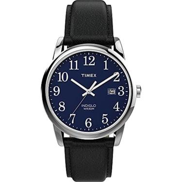 Imagem de Relógio masculino Easy Reader 38 mm com pulseira de couro preta e mostrador azul