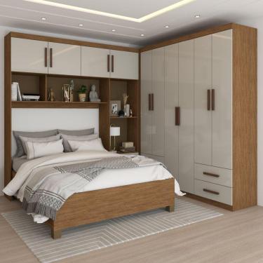 Imagem de Guarda-Roupa Casal Modulado com Cama Paradise 10 Portas 6 Gavetas Freijó/Off White - Panorama Móveis