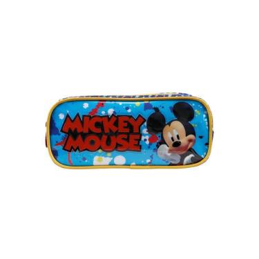 Imagem de Estojo Poliéster Pvc 3 Div. Mickey Azul 12x11x24cm