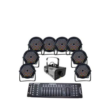 Imagem de Kit 8 Par Led Slim 60 Led 3W+Máq Fumaça 1200W+Mesa Dmx512