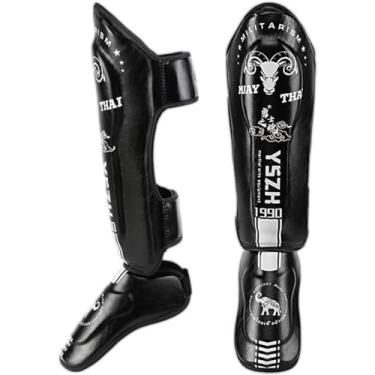 Imagem de Caneleiras Kickboxing Muay Thai, Caneleiras para Kickboxing, Muay Thai, MMA e almofadas de treinamento, proteção de pele de microfibra, protetor de pés para artes marciais, sparring, equipam