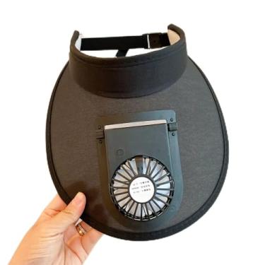 Imagem de KOSDFOGE Chapéu de Verão Infantil Algodão Com Ventilador USB Recarregável Aba Larga Viseira Solar para Viagem Praia(Black (The Fan Type))