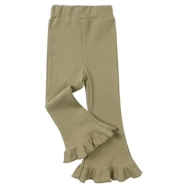 Imagem de Panegy Calça legging feminina de algodão flare cintura alta sino yoga comprimento total elástico bootcut calça para 1-8 anos, Verde, 3-4T