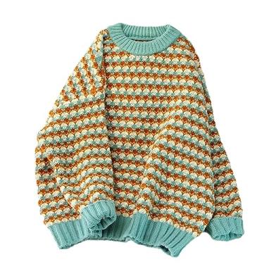 Imagem de Suéter feminino com gola redonda grossa outono inverno gola redonda pulôver feminino coreano solto manga longa roupas femininas, Azul, X-Small