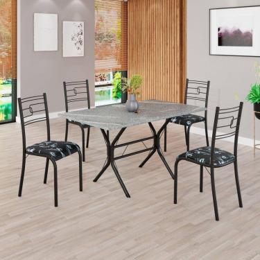 Imagem de Conjunto Sala de Jantar Mesa Retangular 120x75cm Tampo Granito Topázio 4 Cadeiras Paraty Preto Floral / Preto Fosco