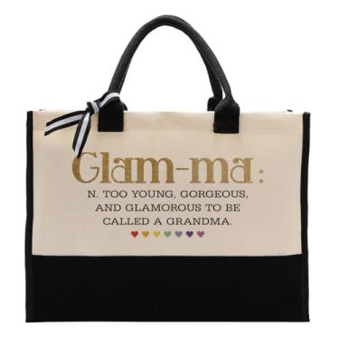 Imagem de EDCTO Bolsa de lona de presente para vovó, bolsa de compras de lona glamourosa, sacola de lona de algodão, sacola com definição de avó, presente de dia das mães para avó, para