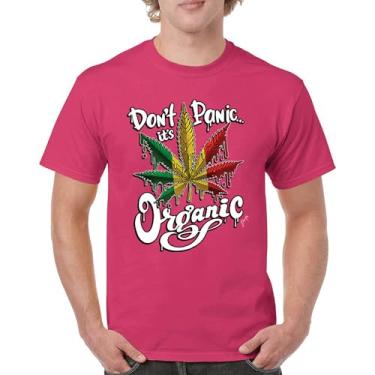 Imagem de Camiseta masculina Don't Panic It's Organic 420 Weed Pot Leaf Smoking Marijuana Legalize Cannabis Stoner Pothead, Rosa choque, 4G