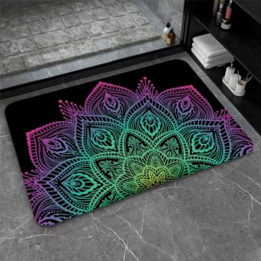 Imagem de ZHUZHISHAN Tapete de banho de terra diatomácea, flor de mandala colorida, antiderrapante, volume super absorvente, secagem rápida para banheiro, cozinha, tapete de porta, ecológico, fácil de limpar,