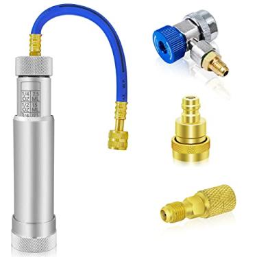 Imagem de Kit injetor de tinta de óleo AC, retorno de injetor de óleo e tinta A/C impede com acoplador rápido ajustável R134a, acoplador rápido R1234YF, mini adaptador dividido R410 para sistema de refrigerante R134A R22 R12 R1234YF