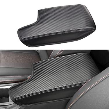 Imagem de INTGET Capa de apoio de braço para console central de carro para acessórios Subaru Crosstrek 2018-2022 2023 Impreza 2017-2023 Capa protetora de assento de couro para tampa de descanso de braço (preta com textura de fibra de carbono)