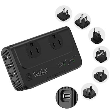 Imagem de Ceptics - Adaptador de viagem 6 em 1 e conversor de tensão, conversor de 220 V para 110 V com proteção contra surtos, adaptador universal com tipos A, C, G, I e 4 USB PD 18 W carregamento rápido -