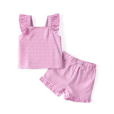 Imagem de PATPAT Conjunto de 2 peças de camiseta regata e short de verão para meninas de 12 a 6 anos, Rosa xadrez, 3-4 Anos