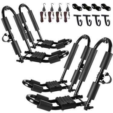 Imagem de FORWODE Rack de teto premium para caiaque, 2 pares de suportes de teto J-Bar, suporte ajustável dobrável, suporte de teto de caiaque resistente, 2 caiaques, canoas, SUV, prancha de surfe para SUV,