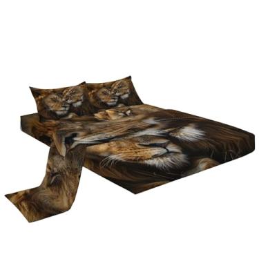 Imagem de Eojctoy Jogo de lençol ultramacio com tema de leão, 4 peças, fácil de cuidar com lençol king size de 40,6 cm, confortável e respirável para casa