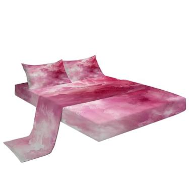 Imagem de Eojctoy Jogo de lençol solteiro - Lençóis de cama respiráveis ultra macios - Lençóis escovados de luxo com bolso profundo - microfibra rosa com estampa de nuvem amassada, desbotamento cinza escuro 4