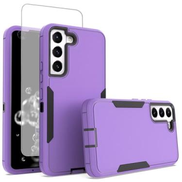Imagem de Sidande Capa para Galaxy S22, Samsung S22 5G SM-S901U com protetor de tela de vidro temperado, suporte de camada dupla resistente, suporte magnético para carro para Samsung Galaxy S22 5G roxo preto