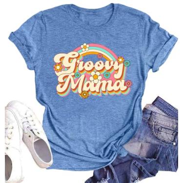 Imagem de Camiseta feminina Stay Groovy com estampa floral retrô hippie anos 70 camiseta verão, Mamãe azul, G
