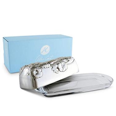 Imagem de Arthur Court Designs Prato de Alumínio com Borboleta Coberto de Manteiga Creme de Queijo com Prato de Vidro