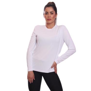 Imagem de Camiseta Manga Longa Feminina Dry Proteção UV Básica Lisa Academia Treino Fitness-Feminino