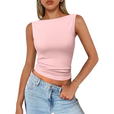 Imagem de Trendy Queen Regata feminina casual primavera verão básica fofa 2024 camiseta sem mangas Y2K moda roupas, rosa, GG