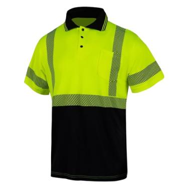 Imagem de FONIRRA Camiseta polo masculina Hi Vis Safety de alta visibilidade reflexiva para trabalho de construção, Amarelo_manga curta, M