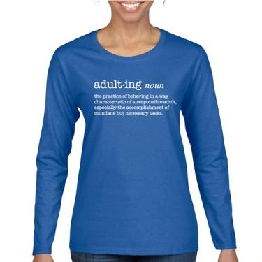 Imagem de Camiseta feminina de manga comprida com definição de adulto divertida Life is Hard Humor Responsabilidade parental 18th Birthday Gen X, Azul, 3G