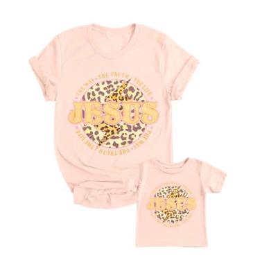 Imagem de Camiseta Mommy and Me combinando mamãe menina camiseta mãe e filha com estampa de coração conjunto de roupas combinando para a família, Laranja, rosa, M