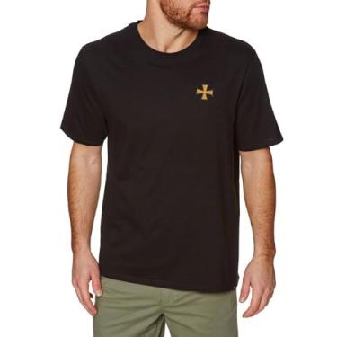 Imagem de Camisetas masculinas cruz de ferro bordado alemão manga curta clássica básica camiseta masculina, Preto, G