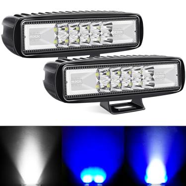 Imagem de SUFEMOTEC Barra de luz LED de 15 cm, à prova d'água, branco e azul, luzes estroboscópicas de advertência para caminhão, carro, quadriciclo, trator off-road, 12 V, 24 V, luzes de neblina off-road