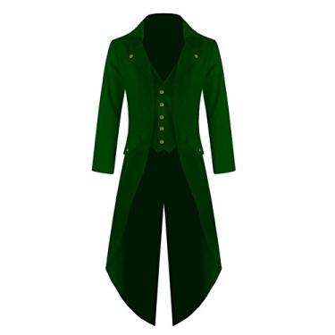 Imagem de Ivay Jaqueta masculina gótica vintage Steampunk preta VTG casaco longo vitoriano, Verde 01, G