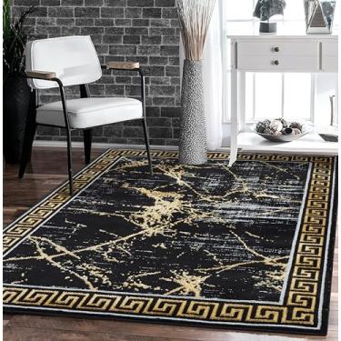 Imagem de GLORY RUGS Tapete de área moderno abstrato mármore 2x3 preto dourado tapete sala de estar sala de jantar quarto
