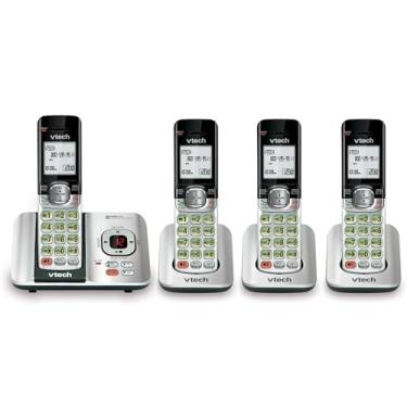Imagem de VTech CS6529-4 DECT 6.0 Sistema de atendimento telefônico com identificador de chamadas/chamada em espera, 4 aparelhos sem fio, prata/preto