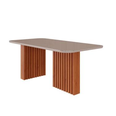 Imagem de mesa de jantar retangular com tampo de vidro ester cinamomo e off white 180 cm