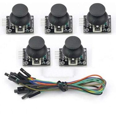 Imagem de ZHONGJIUYUAN 5 peças Joystick 5 pinos módulo breakout escudo botão biaxial para controle de jogo joystick PS2 sensor de alavanca basculante com tampa, mais 10 cabos