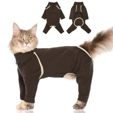 Imagem de MORVIGIVE Macacão pegajoso de pelo de gato – café, GG – Pijama de gato para meninas e meninos, roupas estilosas para cuidados com gatos, antilambidas ou recuperação de doenças de pele para gatos, gato